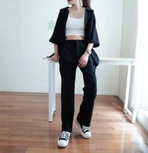 Load image into Gallery viewer, PENB WOMEN’S WAFFLE TROUSERS - BLACK