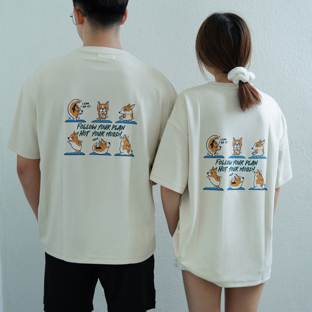 YOGA CORGI OVERSIZE UNISEX TEE - BEIGE