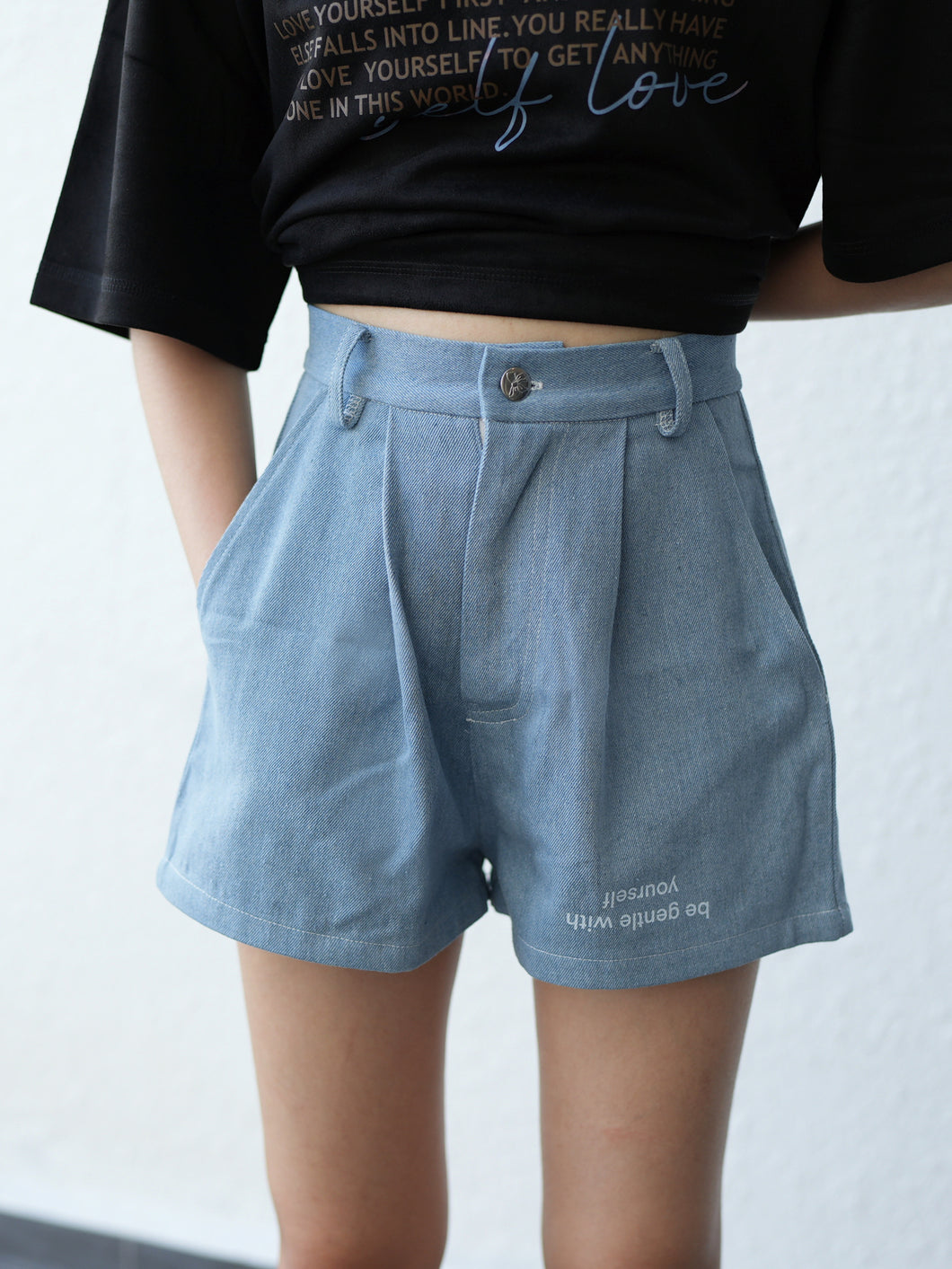 LOVEYOURSELF HIGH WAIST SHORTS - BLUE