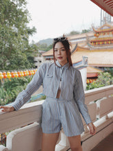 Load image into Gallery viewer, LINER LONG CROP BLOUSES - BLUE
