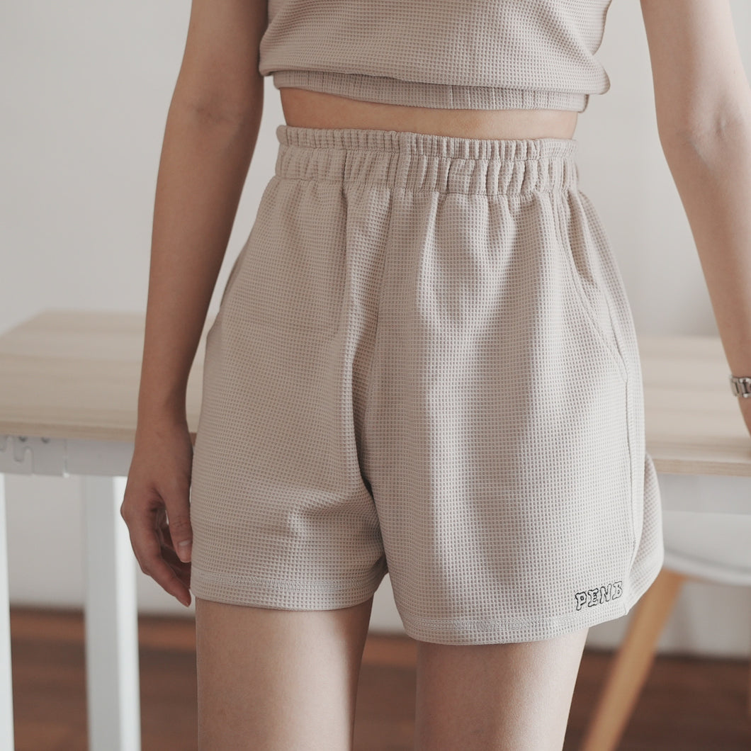 WOMEN WAFFLE SHORTS - KHAKI