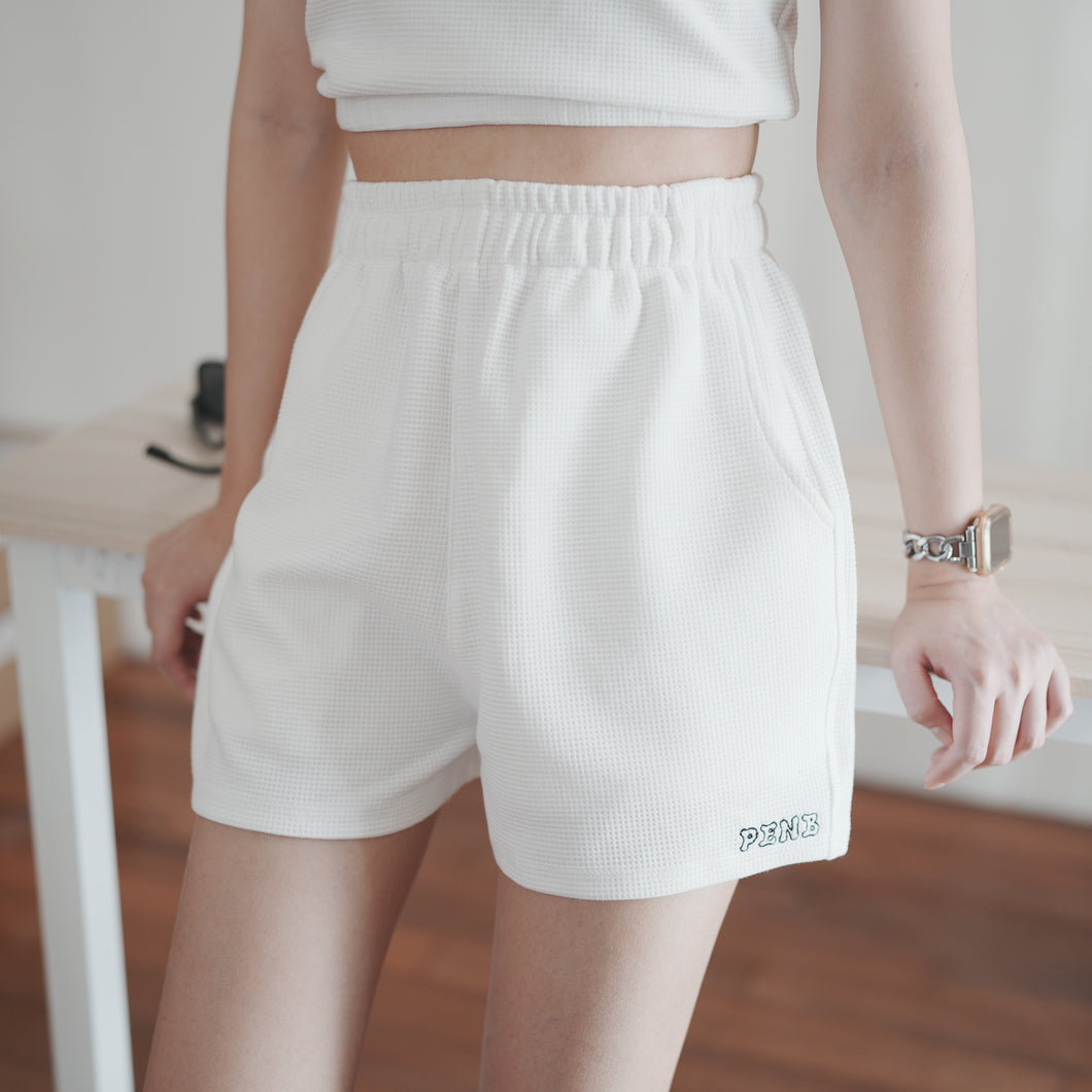 WOMEN WAFFLE SHORTS - WHITE