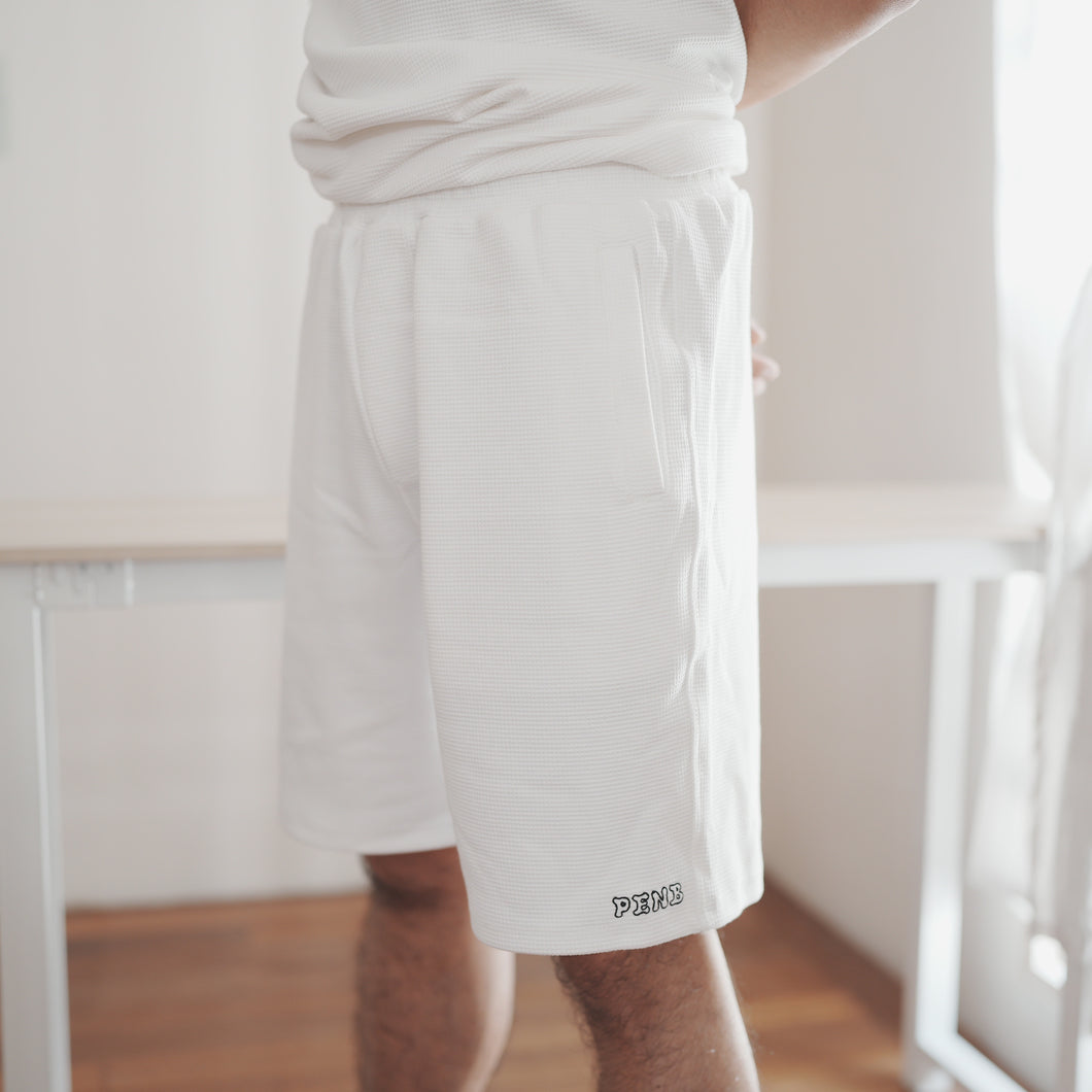 MEN WAFFLE SHORTS - WHITE