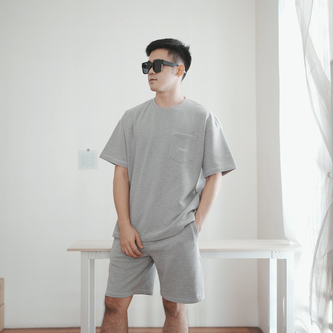 UNISEX WAFFLE OVERSIZE TEE - GREY