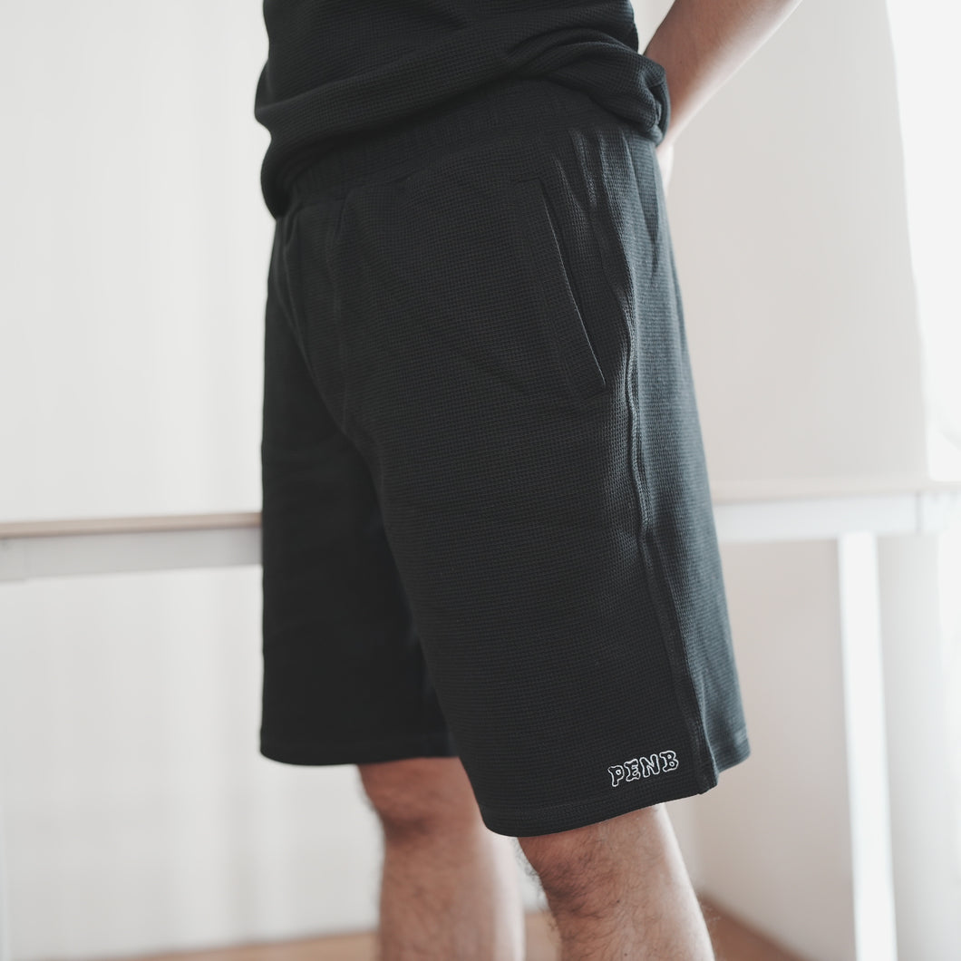 MEN WAFFLE SHORTS - BLACK