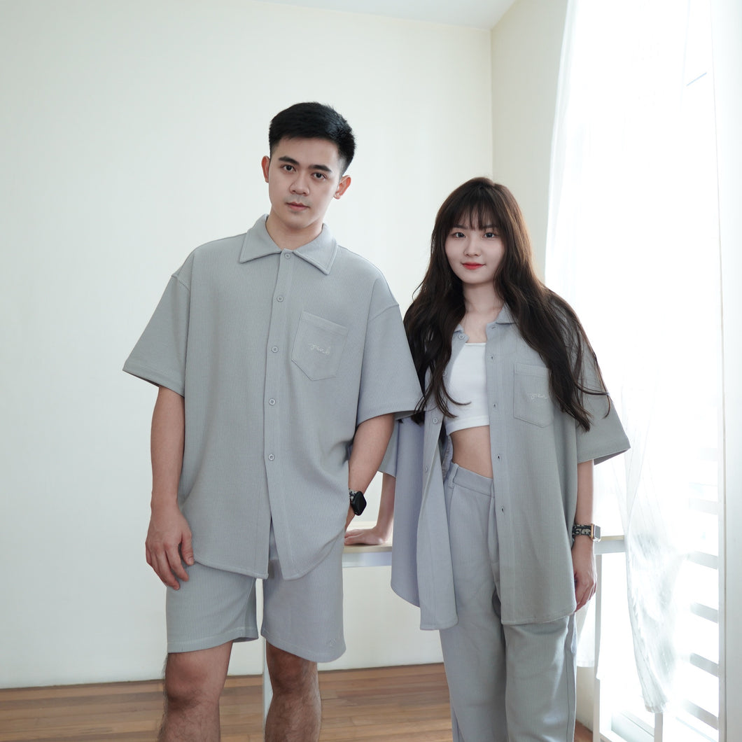 PENB UNISEX OVERSIZE WAFFLE BLOUSES - GREY