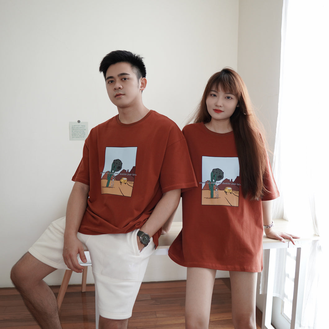 CACTUS X DESERT UNISEX OVERSIZE TEE - BRICK RED